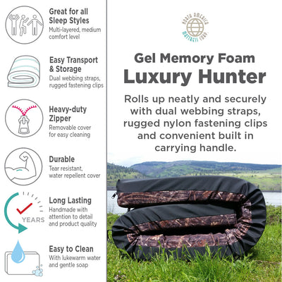 Trapper Bed 4" Luxury Hunter Camping Sleep Pad with Gel Infused Memory Foam and TrueTimber® Camo Cover